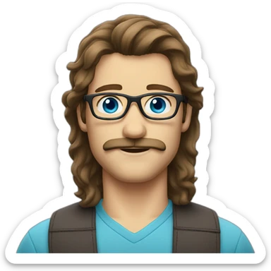 man with brown hair mustache mullet blue eyes and glasses sticker