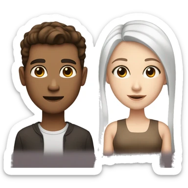 Tall white man with brown hair and blue eyes with shorter brown girl with dark brown hair and eyes sticker