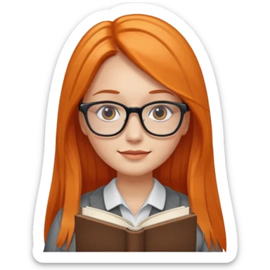Long Hair Women with Book, Orange straight Hair, glasses

 sticker
