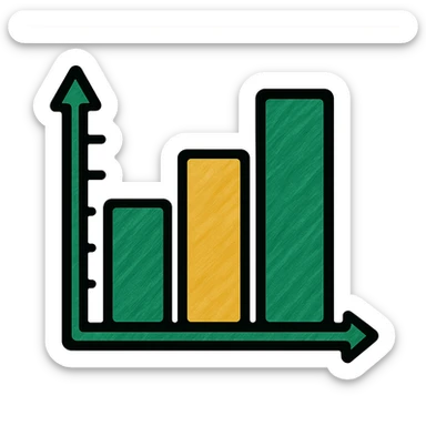 professional bar graph, green gold and white color scheme, bold and clear, suitable for digital use sticker