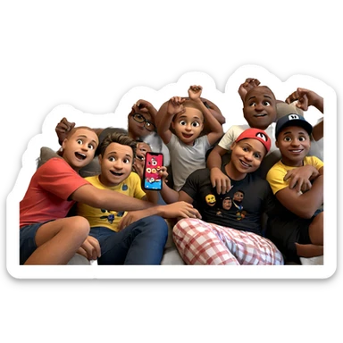 boys having fun on couch sticker