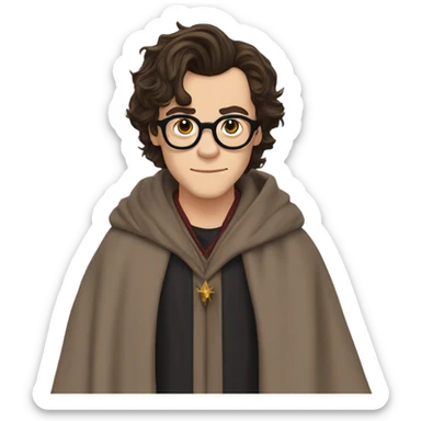 harry styles with a harry potter scar and glasses and wizards robes sticker