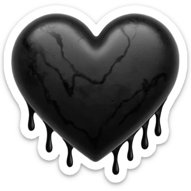 black ink blob heart emoji with ink streaks, isolated on white background, grunge sticker