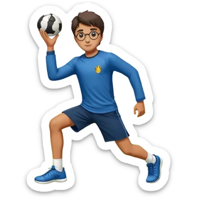 Harry Potter is in sports clothes doing morning exercises, he is in the field before his magic school sticker