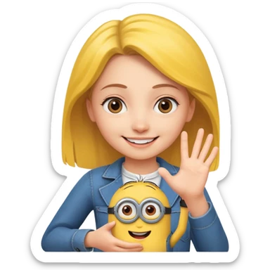 Young White girl holding minions hand sticker