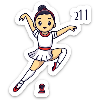 Performance dancer in dance costume holding number 1 sticker