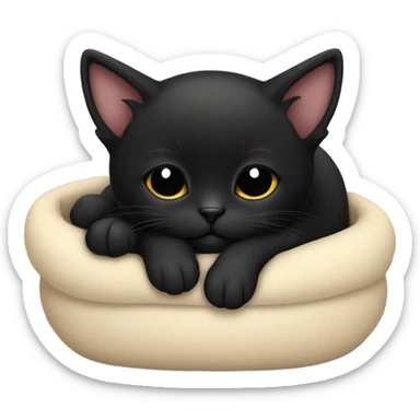 Black kitten sleeping in a bed sticker