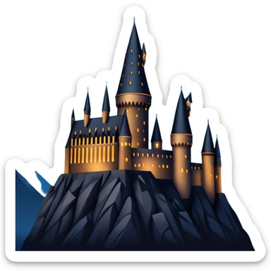 hogwarts castle on a starry night and owl flying in the air silhouette  sticker