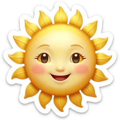 Cinematic tiny happy sun, golden and round, chubby with a warm smile, gentle rays beaming softly, radiating warmth and happiness, irresistibly cute. sticker