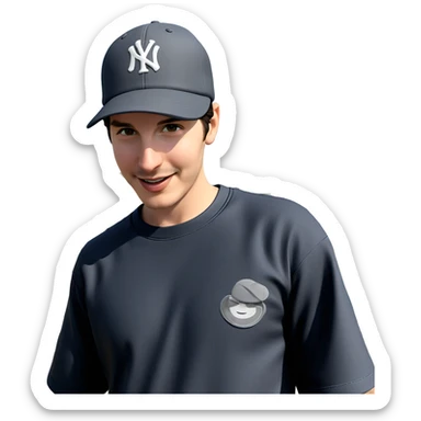 smiling boy in baseball cap sticker