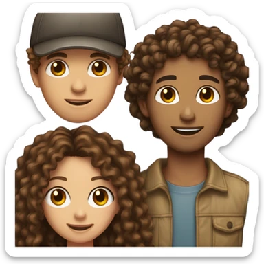 Girl with curly brown hair brown eyes and freckles kissing a guy with long brown dreads and a cap  sticker
