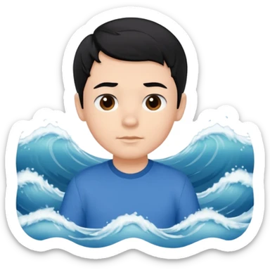 Siyah saçlı saçları öne doğru dalgalı bir şekilde beyaz tenli kahverengi gözlü küçük erkek çocuk sticker