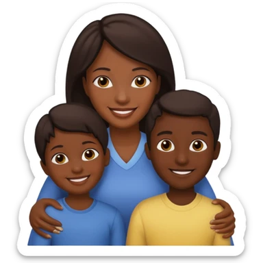 family dark skin one mother 2 children sticker