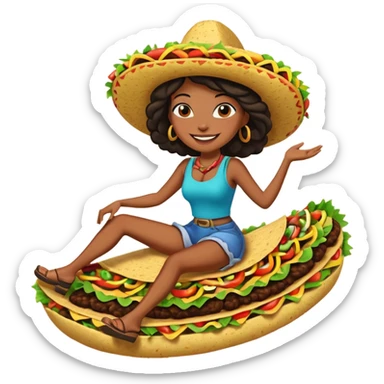 Black lady riding on a taco sticker