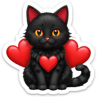 Black Cat with hearts sticker