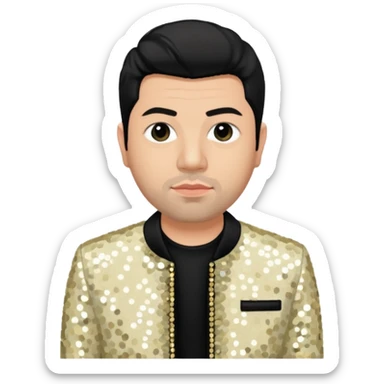 Chino Moreno with ivory sequin jacket, black shirt sticker