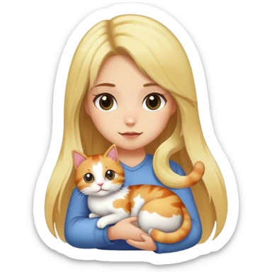 Girl with long blonde hair holding a calico cat sticker