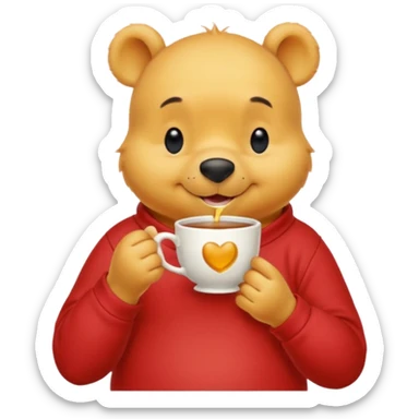 Winnie the Pooh drinking tea sticker
