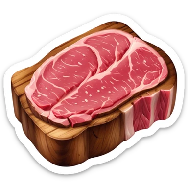 Cinematic thick-cut steak, perfectly seared with grill marks, a juicy pink center, rich and savory, warm glow, sizzling and mouthwatering, highly detailed and appetizing. sticker