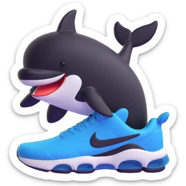 Make the orca's Nike sneakers clearly black and white, keep the rest unchanged, 3D emoji style, with no background. sticker
