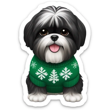 Black Shih Tzu wearing Christmas sweater sticker