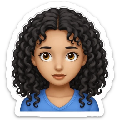 A girl with black long curly hair dark brown eyes brown skin colour. sticker
