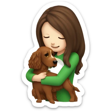 Brunette white girl hugging an irish setter dog sticker