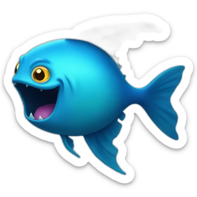 dark blue magic fat thing with a cyen face and a cyan fish fin and a big open mouth sticker