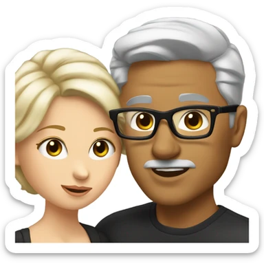 White man - short grey hair - no facial hair - kisses blonde girl wearing black glasses  sticker