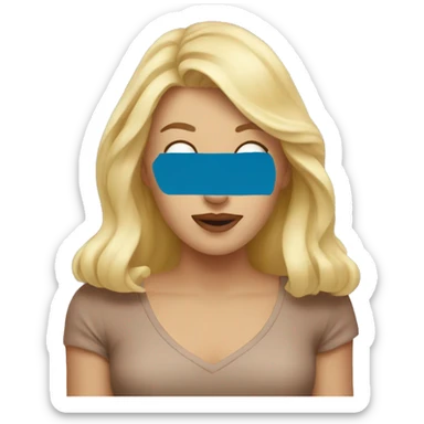 Blond woman from face, levitating had touching her nose sticker