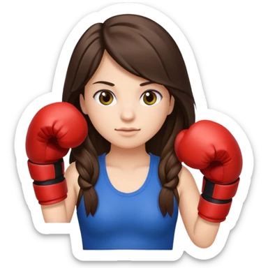 Brunette girl with long hair, in boxing gloves, emoji ios 18 sticker