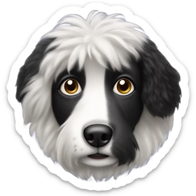 fuzzy black and white dog floppy ears and underbite sticker
