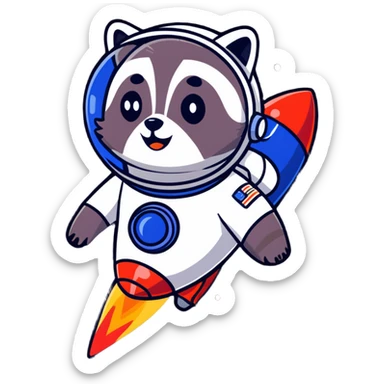 raccoon astronaut riding a rocket sticker