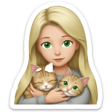Long blonde hair green eye woman snuggling gray tabby cat sticker