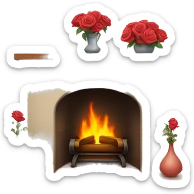 Fireplace with a vase of roses on the mantle sticker