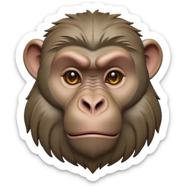 Cinematic Realistic Noble Baboon Portrait Emoji, Poised and commanding, with a robust, muscular build and a richly textured face marked by prominent brows, a powerful jawline, and deep, soulful eyes rendered in natural earthy tones, high shine, intelligent and bold, styled with an air of wild majesty, focused and attentive, soft glowing outline, capturing the essence of a watchful and confident baboon that exudes raw, regal power! sticker