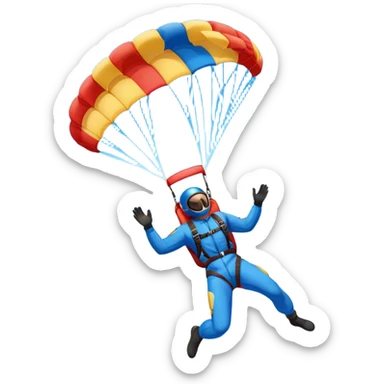 A skydiver free-falling through the clear sky, with a brightly colored parachute just about to open. The scene captures the thrill of the sport, with the vast expanse of the sky and distant ground below, emphasizing the excitement and adrenaline of parachuting sticker