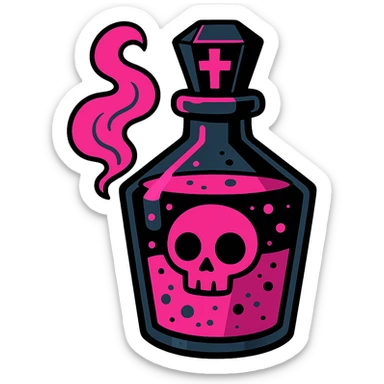 gothic potion bottle, black and pink, vibrant toon style sticker