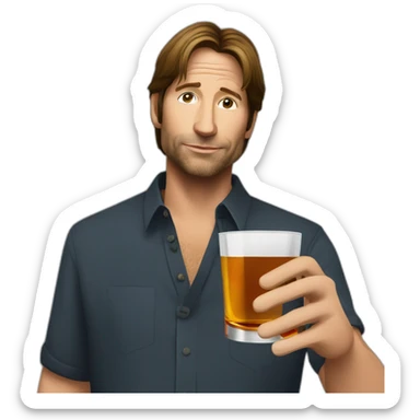 hank moody holds a glass of whisky and cigarettes sticker