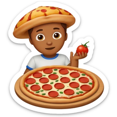Pizza with a shirt sticker