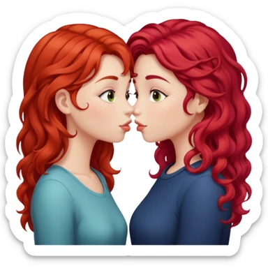 two girls kissing. one with straight bright red hair, the other with long curly brown hair sticker
