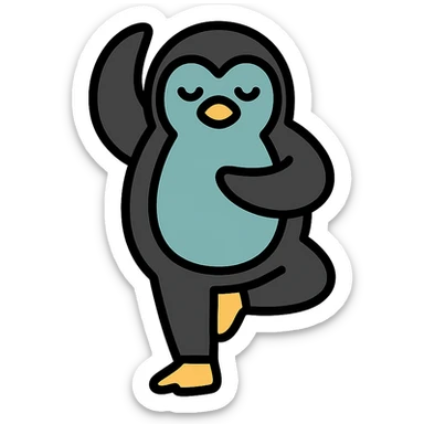penguin doing yoga, color outline icon style sticker