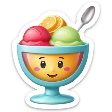 two or three scoops of bright fruit sorbet in a small cup, no spoon or garnish, soft lighting, subtle shadows, emoji scale sticker