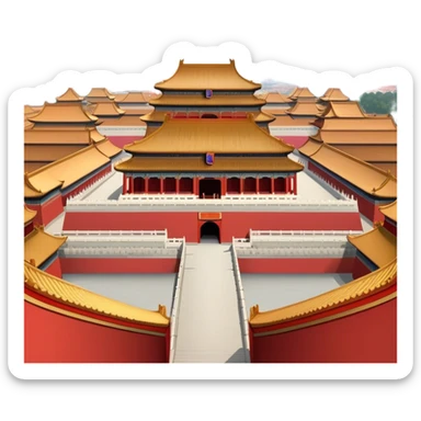 Cinematic Realistic Forbidden City Landmark Emoji, showcasing the imperial palace with iconic red walls and golden roofs rendered with rich textures and regal lighting. sticker