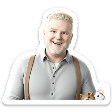 smiling boy by christmas tree sticker