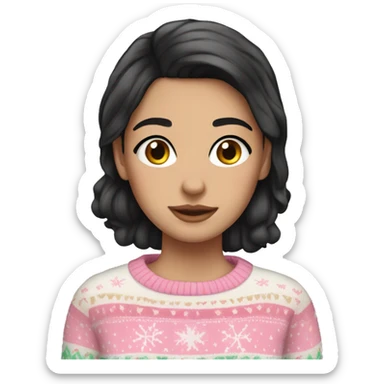 White girl black hair wearing a Pastel Christmas sweater sticker