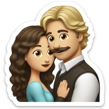 Man with brown hair and blond mustache kissed beautiful girl with dark brown hair  sticker