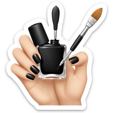 medium skin tone hand holding a nail polish brush painting nails black, clean sticker