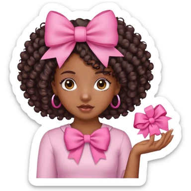 Black girl, with curly hair, and a pink bow sticker