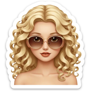 Luxury blonde model, brown eyes, sunglasses on head, long glamorous romantic curly hair sticker